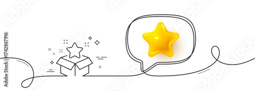 Loyalty program line icon. Continuous line with 3d star. Bonus points. Discount box symbol. 3d star in speech bubble. Loyalty program single line ribbon. Loop curve pattern. Vector