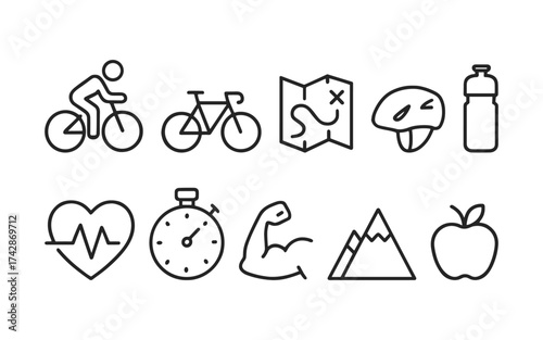 Cycling & Healthy Lifestyle Line Icons – Fitness, Adventure & Wellness