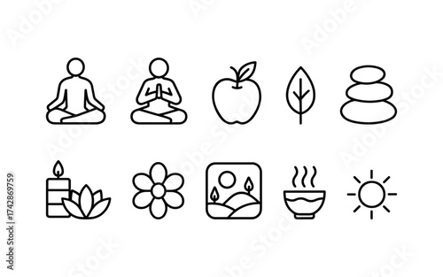 Wellness & Spa Line Icons – Yoga, Meditation, Nature & Relaxation