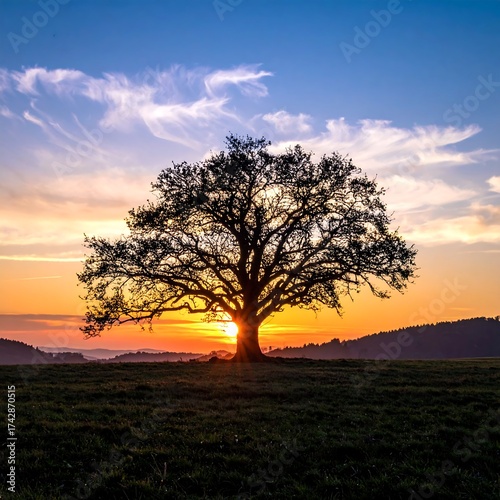 Wallpaper Mural Silhouette of a grand tree against a vibrant sunset sky Torontodigital.ca