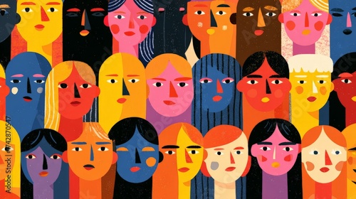 Horizontal abstract illustration with colorful stylized faces of diverse people showing concept of unity, culture, equality  diversity unity equality faces abstract people culture illustration