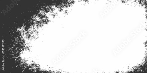 A distressed black grunge frame for your vintage design or artistic illustration features a rough border texture and an abstract pattern