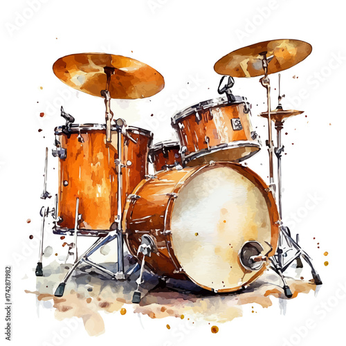 Drums, watercolor painting vector, isolated on a white background.
