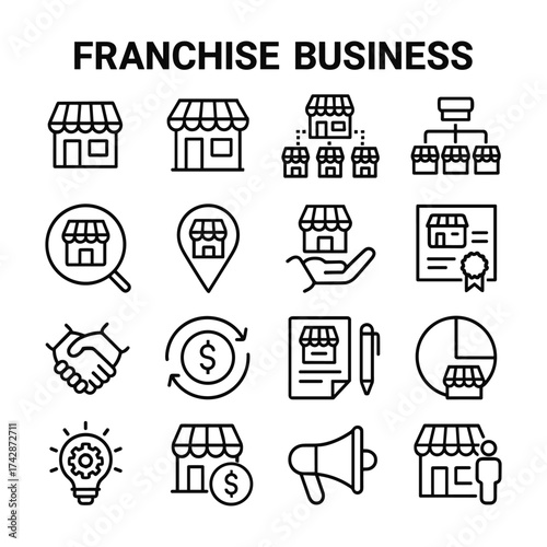 Vector franchise business symbol set. Outline symbols. Line design