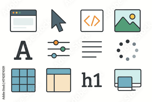Web design icons: ui elements and tools for frontend development