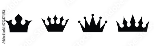 Black dark isolated king and queen vector crown icon set on white background. Set of vector crown icons. Royal luxury vintage crown icons. EPS 10. 