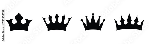 Black dark isolated king and queen vector crown icon set on white background. Set of vector crown icons. Royal luxury vintage crown icons. EPS 10. 
