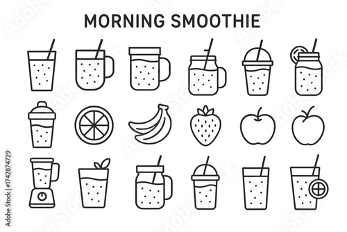 Variety of iconic smoothie ingredients and blenders