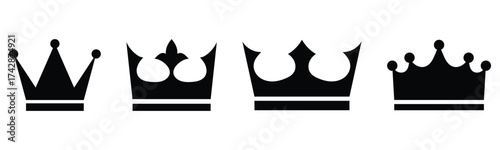 Black dark isolated king and queen vector crown icon set on white background. Set of vector crown icons. Royal luxury vintage crown icons. EPS 10. 