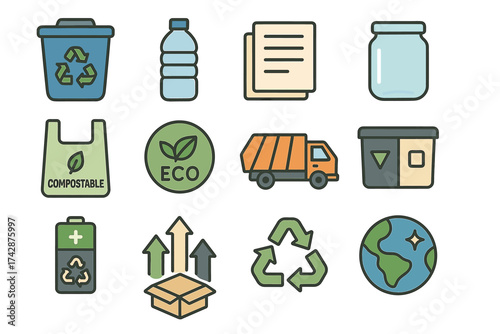 Eco-friendly icons: recycling, sustainability, and environmental conservation symbols