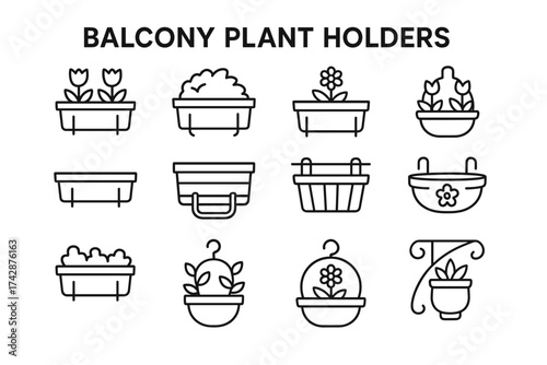 Collection of balcony plant holders in various styles and designs