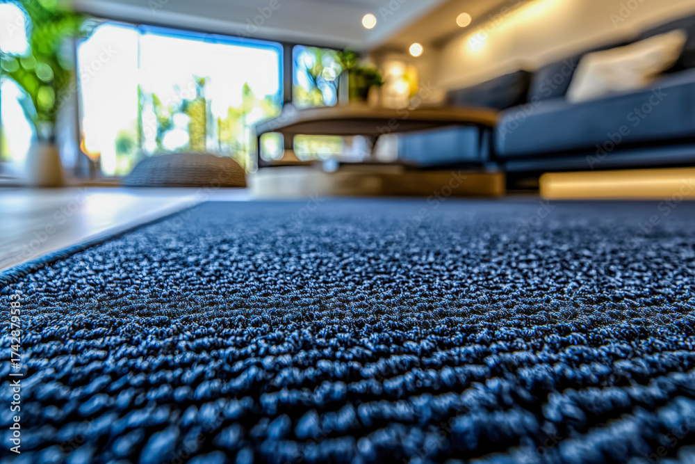 Fototapeta premium Modern living room with textured rug and contemporary furnishings
