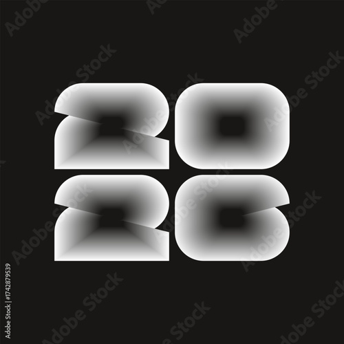 Happy new year 2026 Text Design in black and white style.
