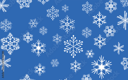 Merry Christmas or happy new year design. Holiday decoration on color background. Greeting vector card, banner, celebration concept with snowflakes. Invitation mock up.