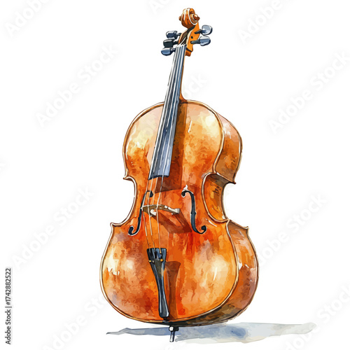Cello, watercolor painting vector, isolated on a white background.