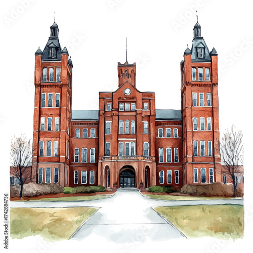 Campus, watercolor drawing vector, isolated on a white background.