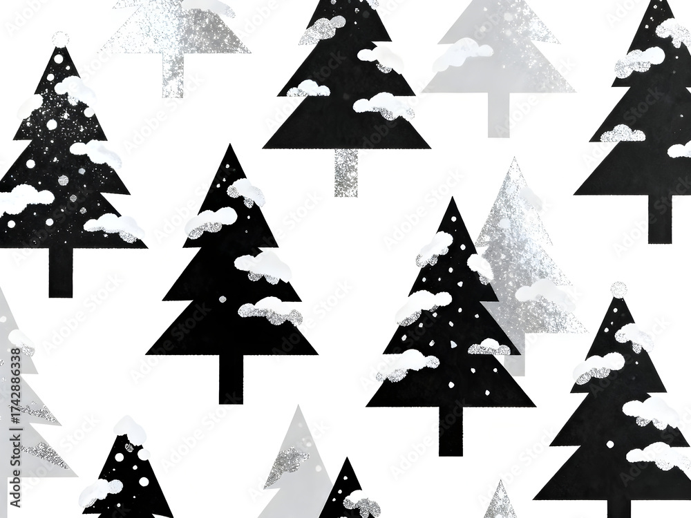 Obraz premium Snow-covered trees pattern with simple monochrome design
