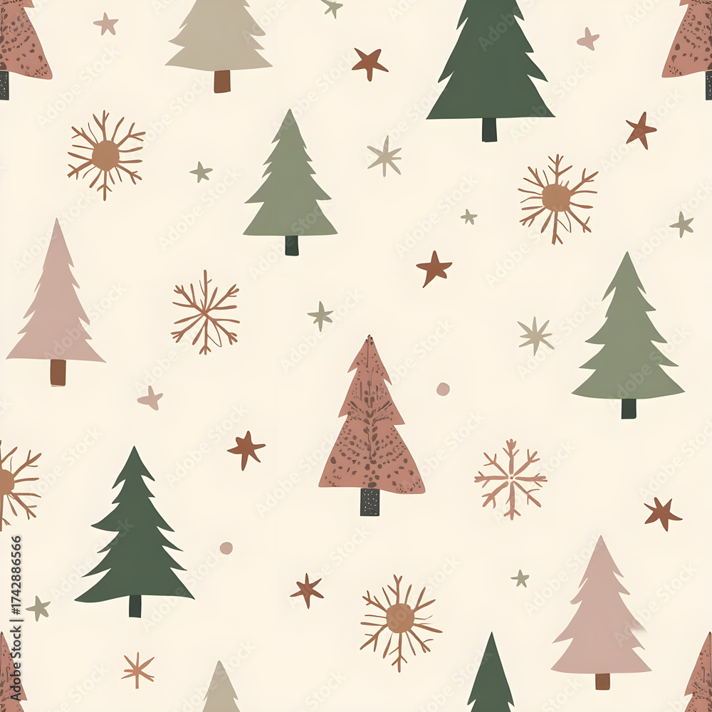 Obraz premium Festive winter trees and stars pattern design