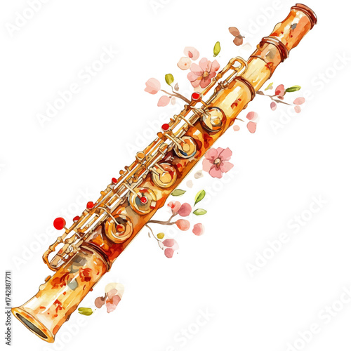 watercolor vector of Bassoon, isolated on a white background.