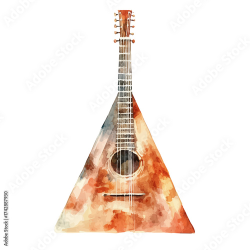 Balalaika, watercolor clipart vector, isolated on a white background.