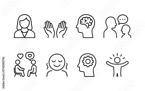 Mental Health & Emotional Wellness Icon Set – Therapy, Mindfulness, and Support
