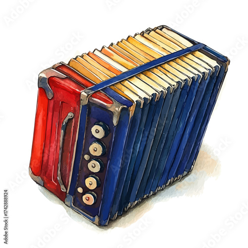 Accordion, watercolor vector, isolated on a white background.