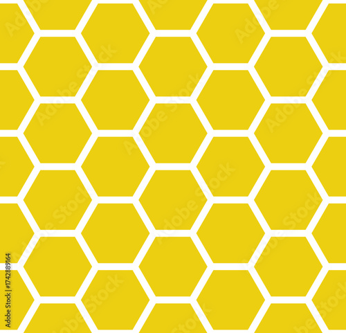 Yellow geometric honeycomb hexagonal shapes in seamless repeating vector pattern