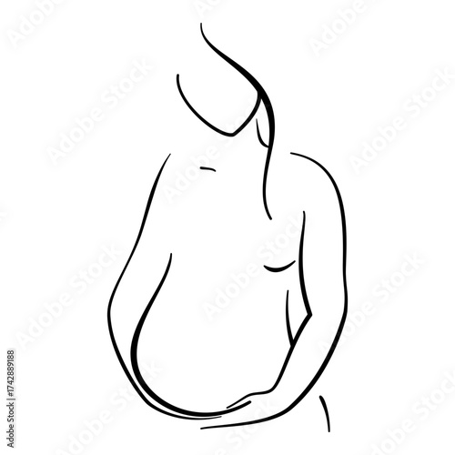 A pregnant woman holds her belly in minimalistic line art drawing vector for motherhood concepts