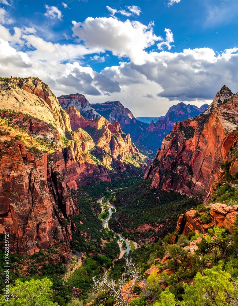 Naklejka premium Majestic canyon vista with river winding through red rock formations