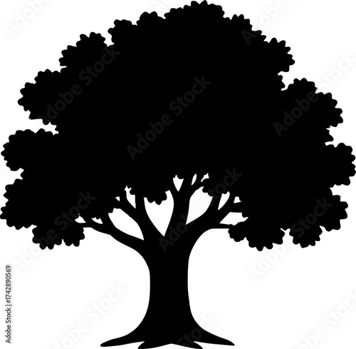 Oak tree silhouette vector black icon isolated illustration image decal design