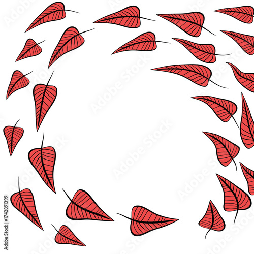 Hand drawn plants, dividers, wreaths, border frames. Circle floral frame with leaves on white background. Vector hand drawn illustration for wallpaper, posters, card. Copy space. Doodle style.