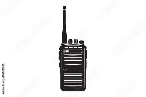 Black silhouette of a walkietalkie with an antenna, isolated on transparent background