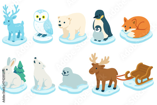 Winter animals filled icon set. arctic wildlife icons collection.