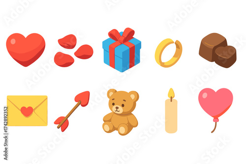 Romantic, love 3d icon set. valentine's day, gift, heart 3d icons collection