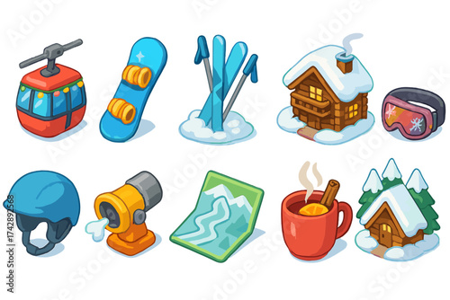 Winter sports 3d icon set. skiing, snowboarding winter icons collection.