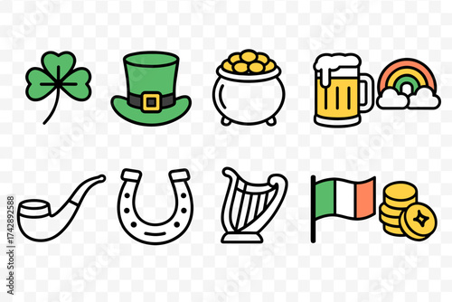 St. patrick’s day, irish outline icon set. saint patrick's festival linear icons