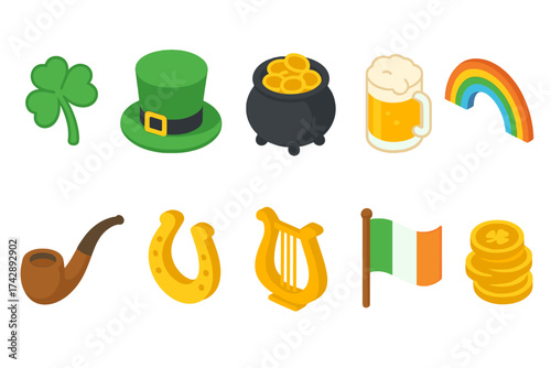 St. patrick's day 3d icon set: irish symbols, celebration, and festive icons collection