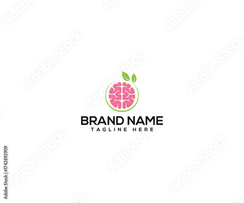 Mindful Bloom: A conceptual logo features a human brain at the heart of a refreshing icon design, symbolizing a fresh idea, the symbol of innovative and the vitality of the mind.
