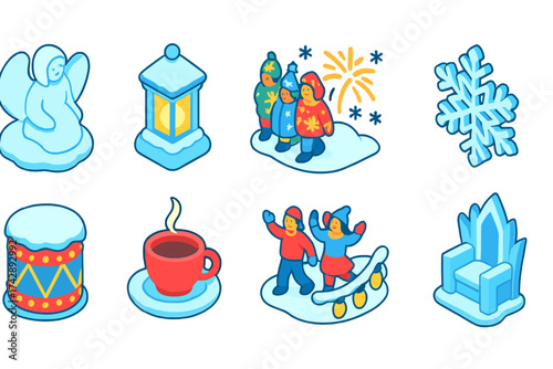 Winter, holiday flat icon set. snow, festive, cozy icons flat collection
