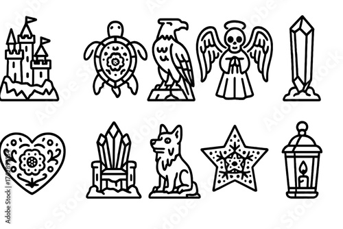 Fantasy, magic outline icon set. enchanted, fairytale, medieval outline illustrations