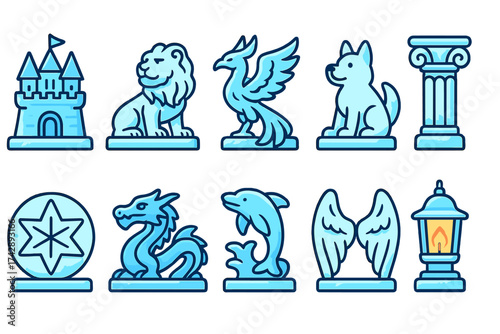 Fantasy, mythical creatures outline icon set. magical, legendary creature icons collection