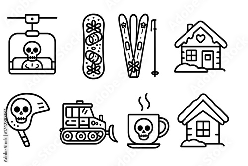 Winter sports linear icon set. skiing, snowboarding winter outline icons collection.