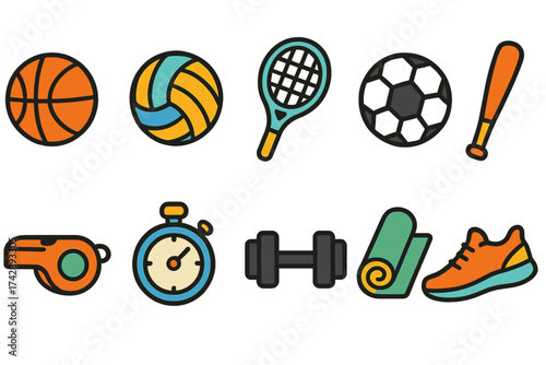 Sports and fitness outline icon set. exercise, equipment icons collection in line style