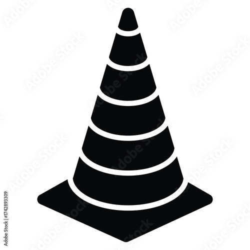 Black and white striped traffic cone safety icon