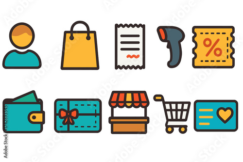 Shopping and retail icon set. flat style collection for e-commerce and sales.