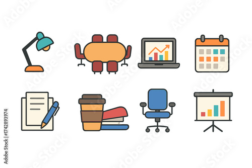 Office, business flat icon set. work, productivity icons flat collection