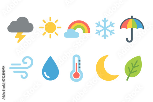 Weather, seasons neon icon set. bright neon collection for climate and forecast