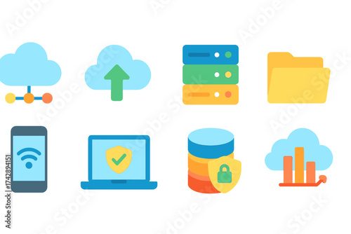 Cloud computing icon set: vibrant 3d design for network and data storage