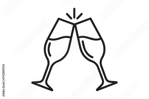 Two champagne glasses clinking together in a celebratory toast, isolated on transparent background