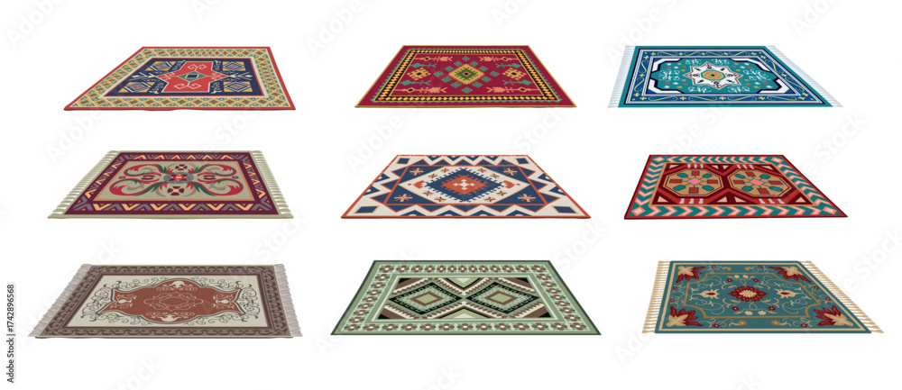 Obraz premium Carpets. Ornamental flat carpets for cozy interior decoration recent vector woven carpets